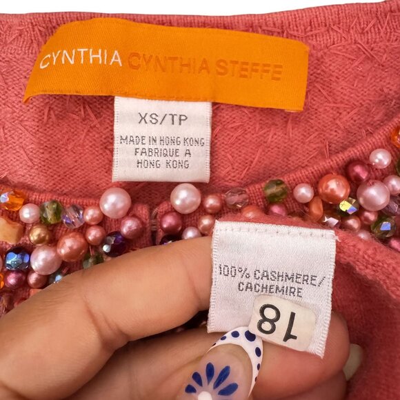 Cynthia Cynthia Steffe Women's Coral Pink Cashmere Beaded Collar 3/4 Sleeve XS - Picture 6 of 7